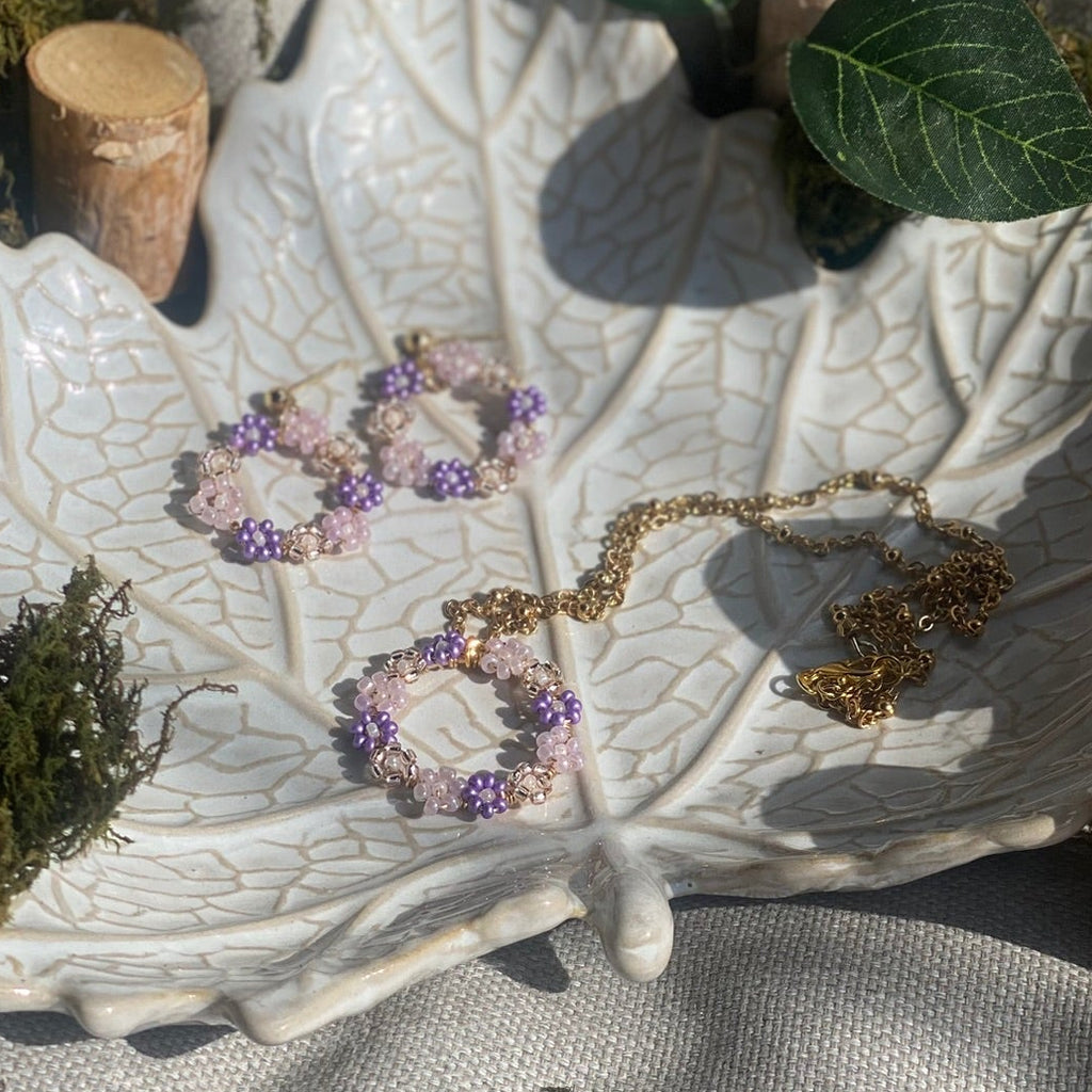 "Evelyn" Seed Bead Earring and Necklace Set