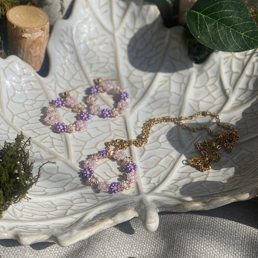 "Evelyn" Seed Bead Earring and Necklace Set