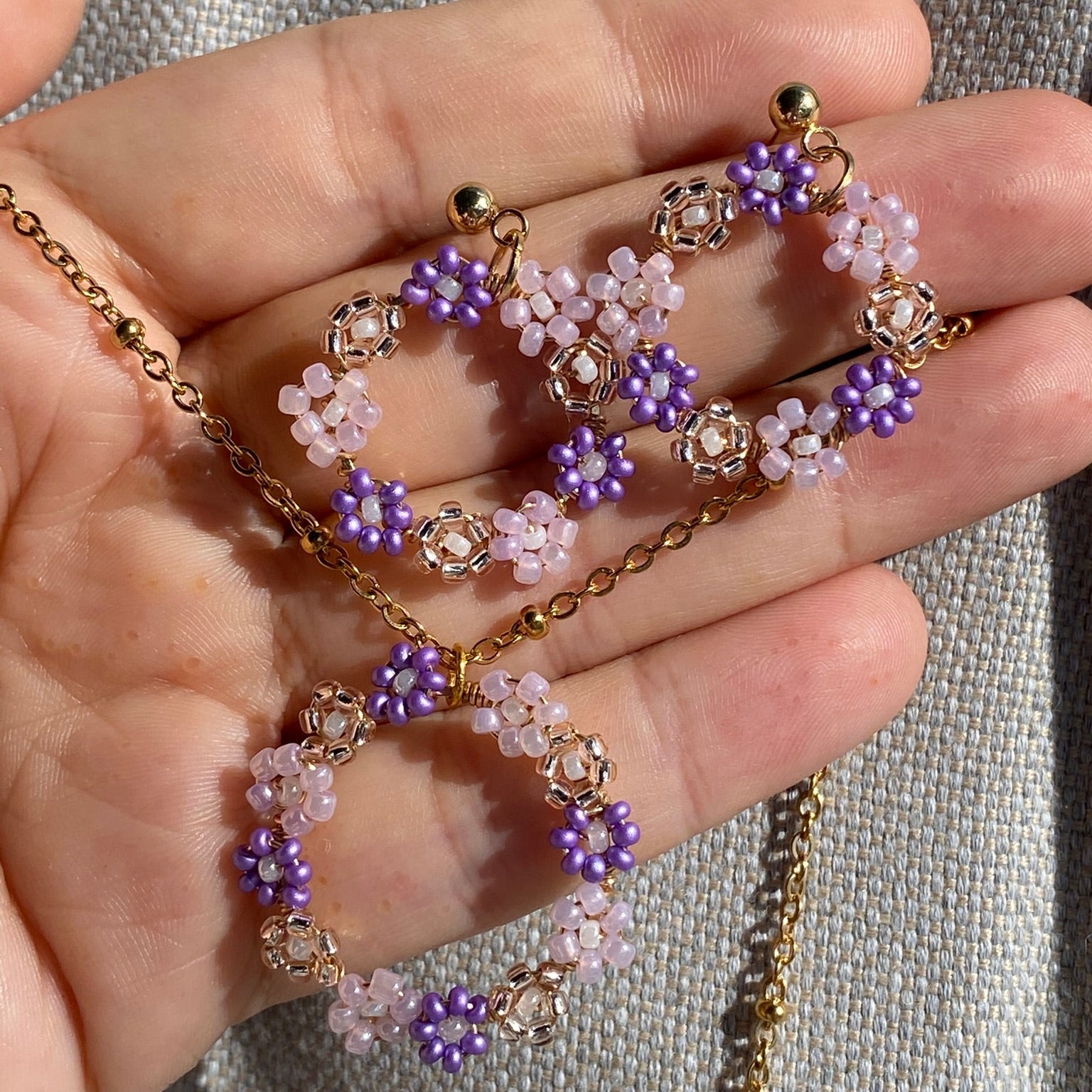 "Evelyn" Seed Bead Earring and Necklace Set