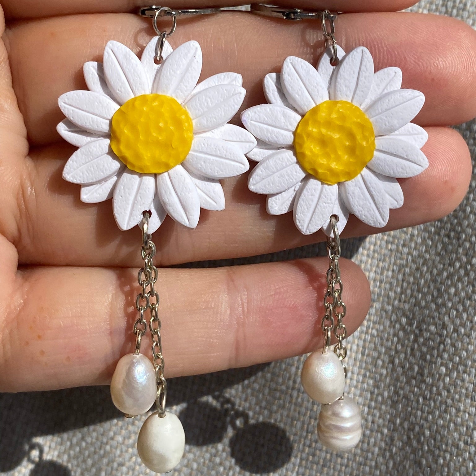 Pearl Drop Daisy Dangles