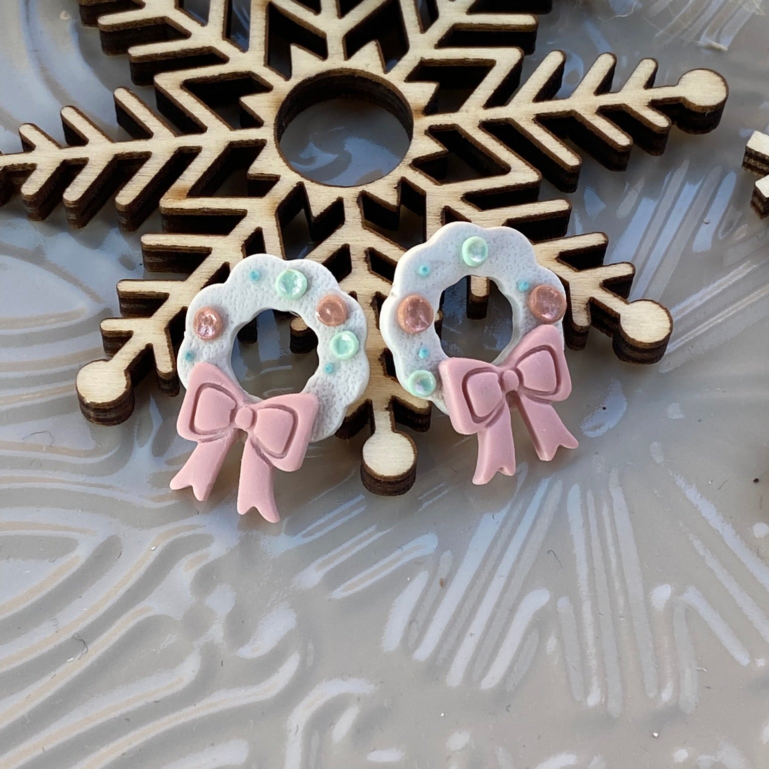 Pastel Christmas Wreath Earrings