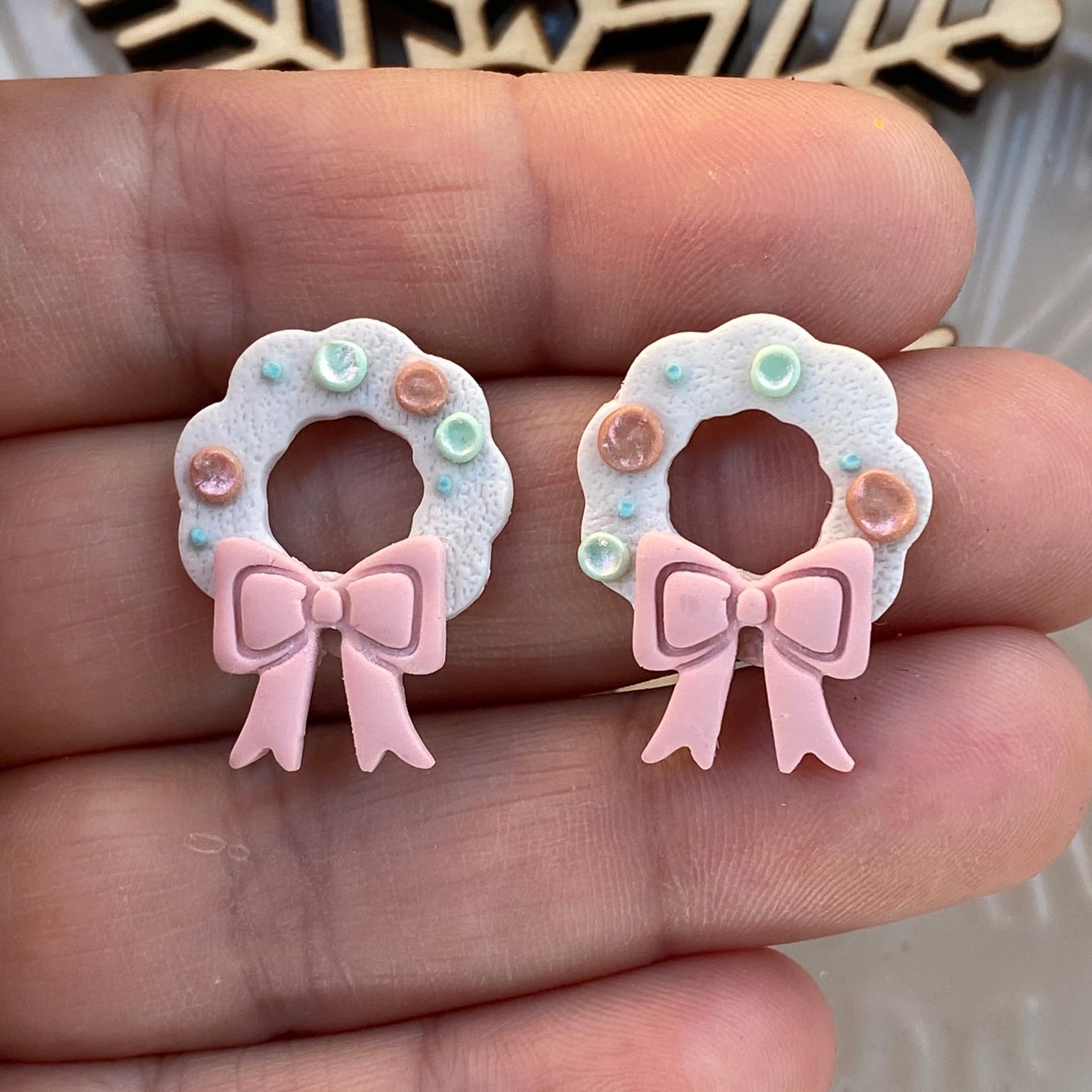 Pastel Christmas Wreath Earrings